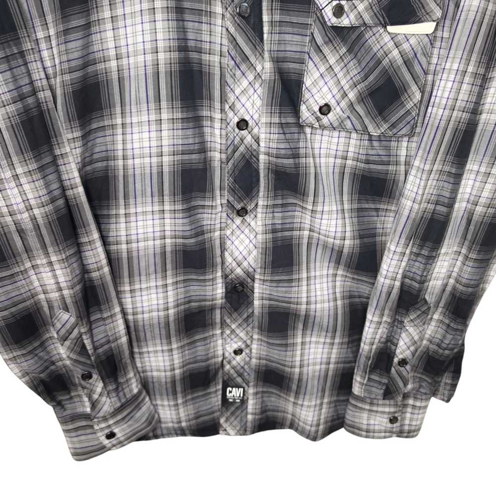 Cavi Shirt Mens XL Black Purple Plaid Button Up Snap Long Sleeve Pocket Casual - Picture 5 of 8